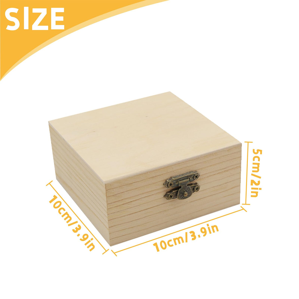 QoTang 4 PCS Unfinished Wood Box for Crafts Small Wooden Square Box with Hinged Lids and Front Clasps Wooden Storage Box for DIY Arts Party Favor Jewelry Box, 3.9 x 3.9 x 2 Inch QoTang