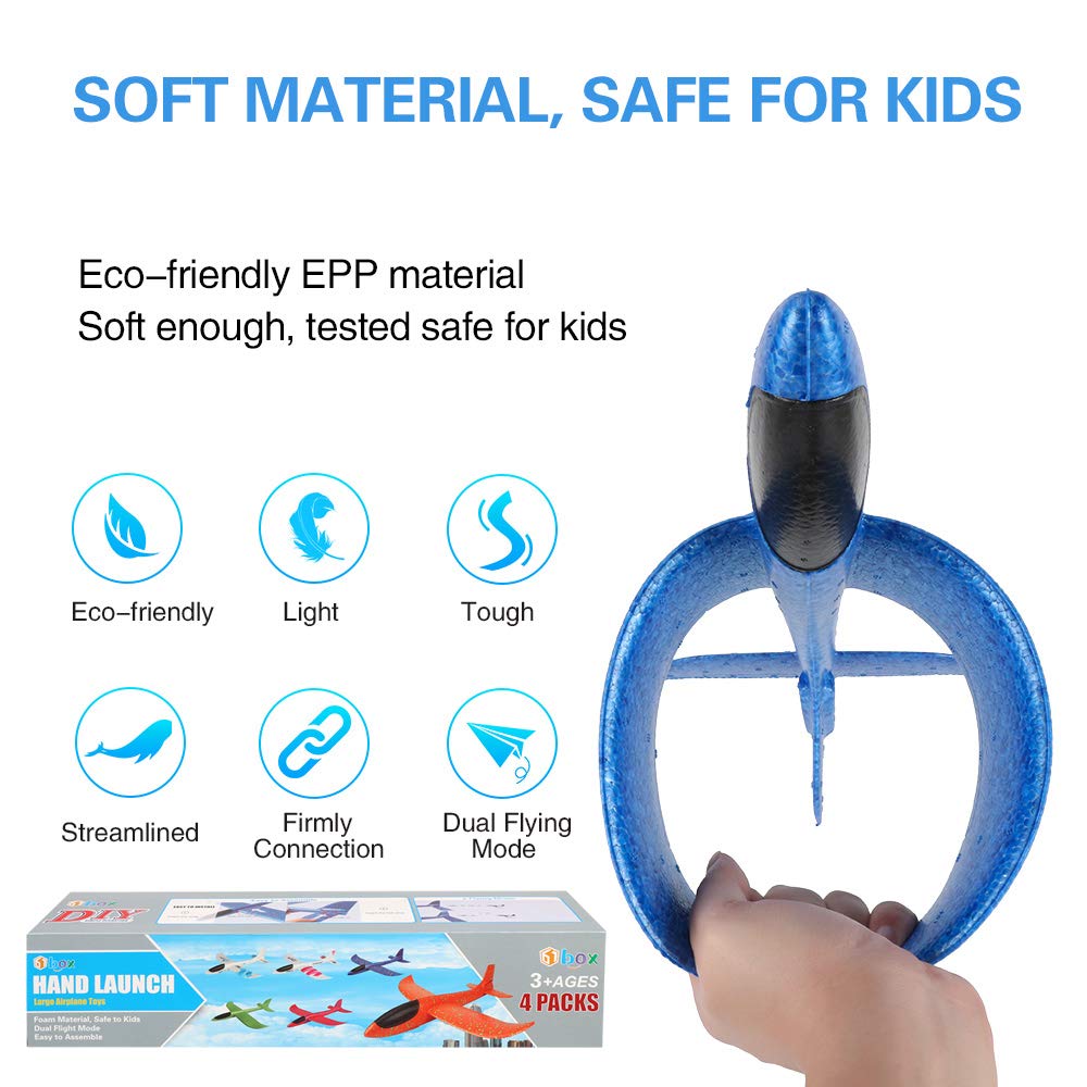 BooTaa 4 Pack Airplane/Flying Toys, 17.5" Large Throwing Foam Plane/Gliders, 2 Flight Mode, Birthday Gifts for Girls Kids 3 4 5 6 7 8 9 10 11 12 Year Old Boys,Outdoor Sport Game Toys BooTaa