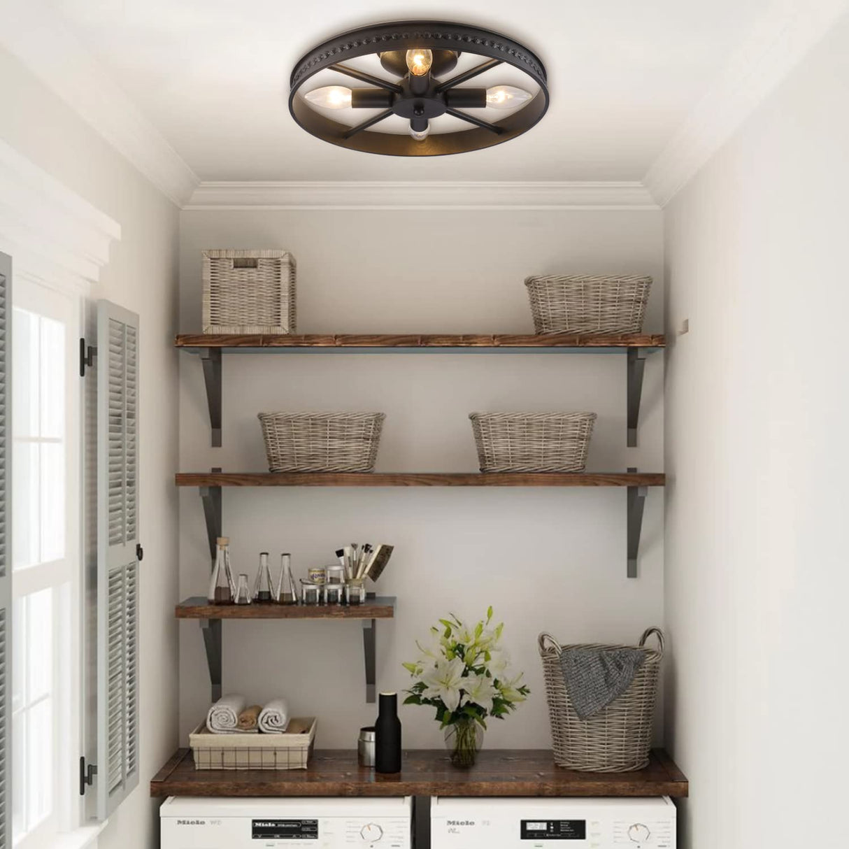 KJLARS Ceiling Light Fixture Flush Mount Ceiling Lamp Black Farmhouse Chandelier Industrial Rustic Light fixtures Pendant Lighting 4-Light E12 Kitchen Lighting KJLARS