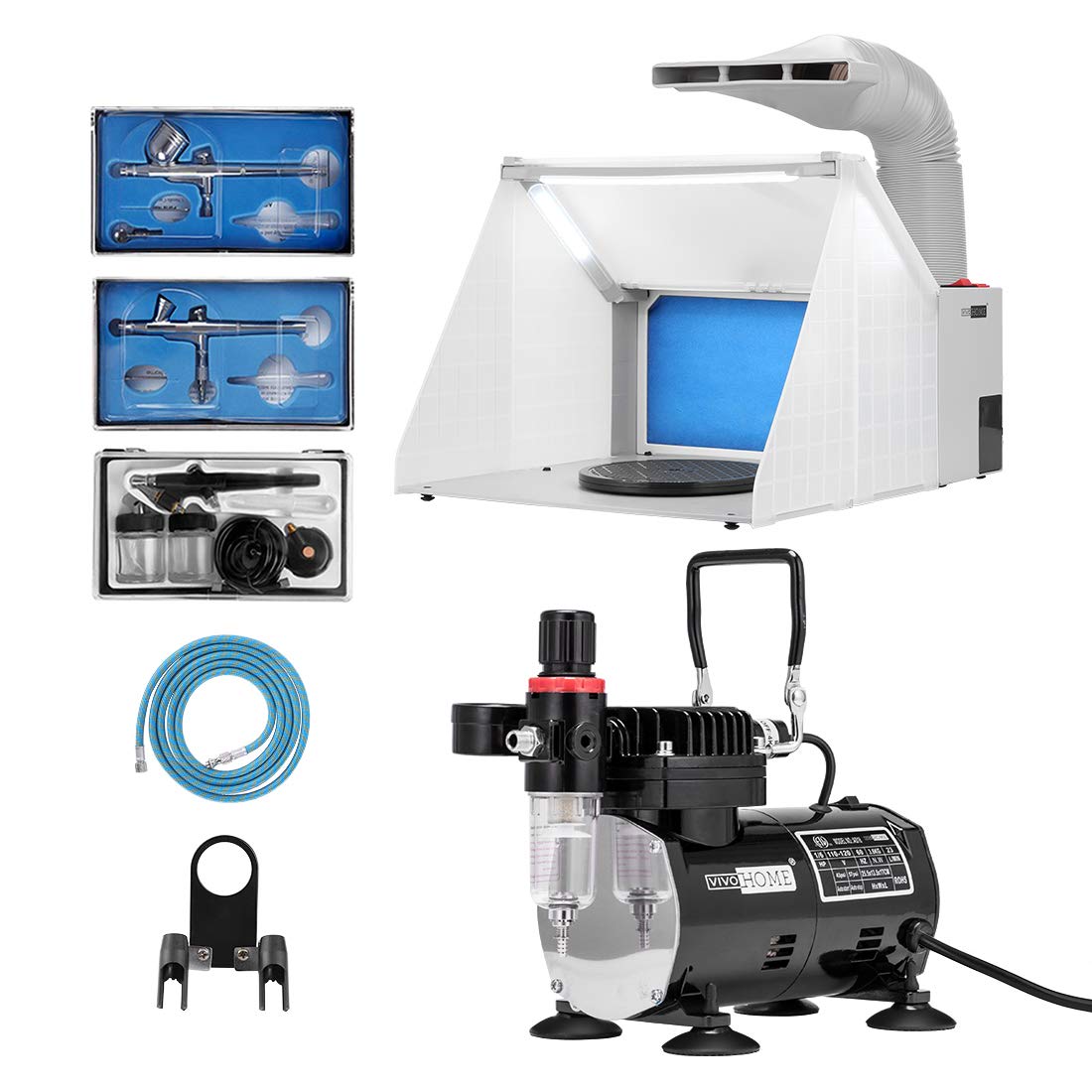 VIVOHOME Updated 5 in 1 Combo Multifunctional Swing Away Clamshell Printing Sublimation Heat Press with VIVOHOME Airbrushing Combo Set with 1/5 HP Portable Compressor Kit and Spray Paint Booth VIVOHOME