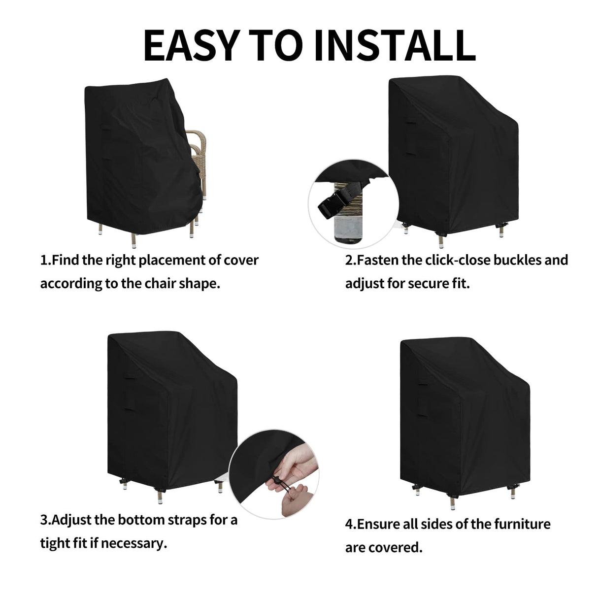 Easy-Going Stackable Patio Chair Cover UV Resistant Outdoor Chair Cover Waterproof Lawn Patio Furniture Covers Fits for 4-6 Stackable Dining Chairs (1 Pack-28Wx36Dx47H inch, Black) Easy-Going