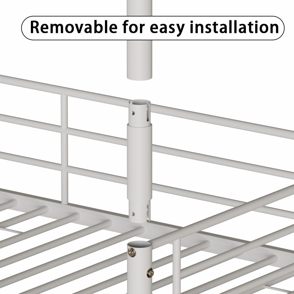 RuiSiSi Twin Size Triple Bunk Bed, Heavy Duty Metal Triple Bunk Bed Frame with Ladder, Triple Bunk Bed for Share Bedroom Dormitory, Can be Divide into 3 Beds, White RuiSiSi