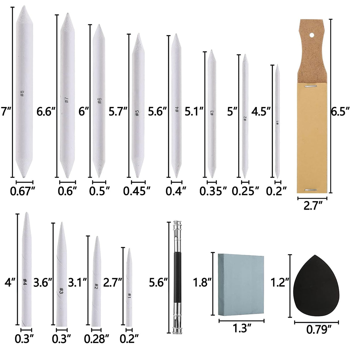 43 PCS Blending Stumps and Tortillions Paper Art Blenders Sketch Drawing Tools with Sketch Wipe Scrapers,Rub Sponge,Kneaded Eraser and Sandpaper Sharpeners N NOROCME