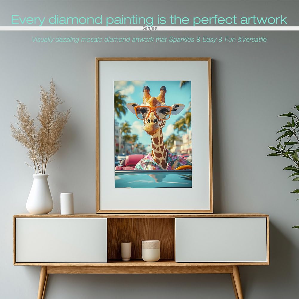 Sanjee Diamond Painting Kits for Adults, Giraffe Diamond Art Kits for Beginner, 5D DIY Round Full Drill Diamond Dots Paintings Diamond Painting for Home Wall Decoration Gift, 12x16inch Sanjee