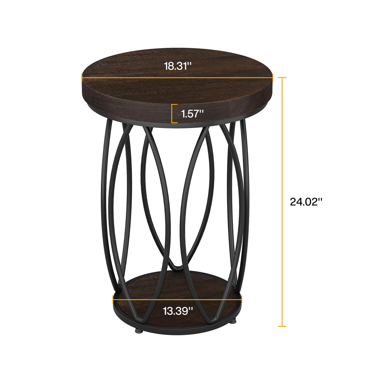 Tribesigns Round Side Table, Small End Table with Storage Shelf, Industrial Accent Bedside Table Couch Table with Metal Frame for Living Room, Bedroom (2) Tribesigns