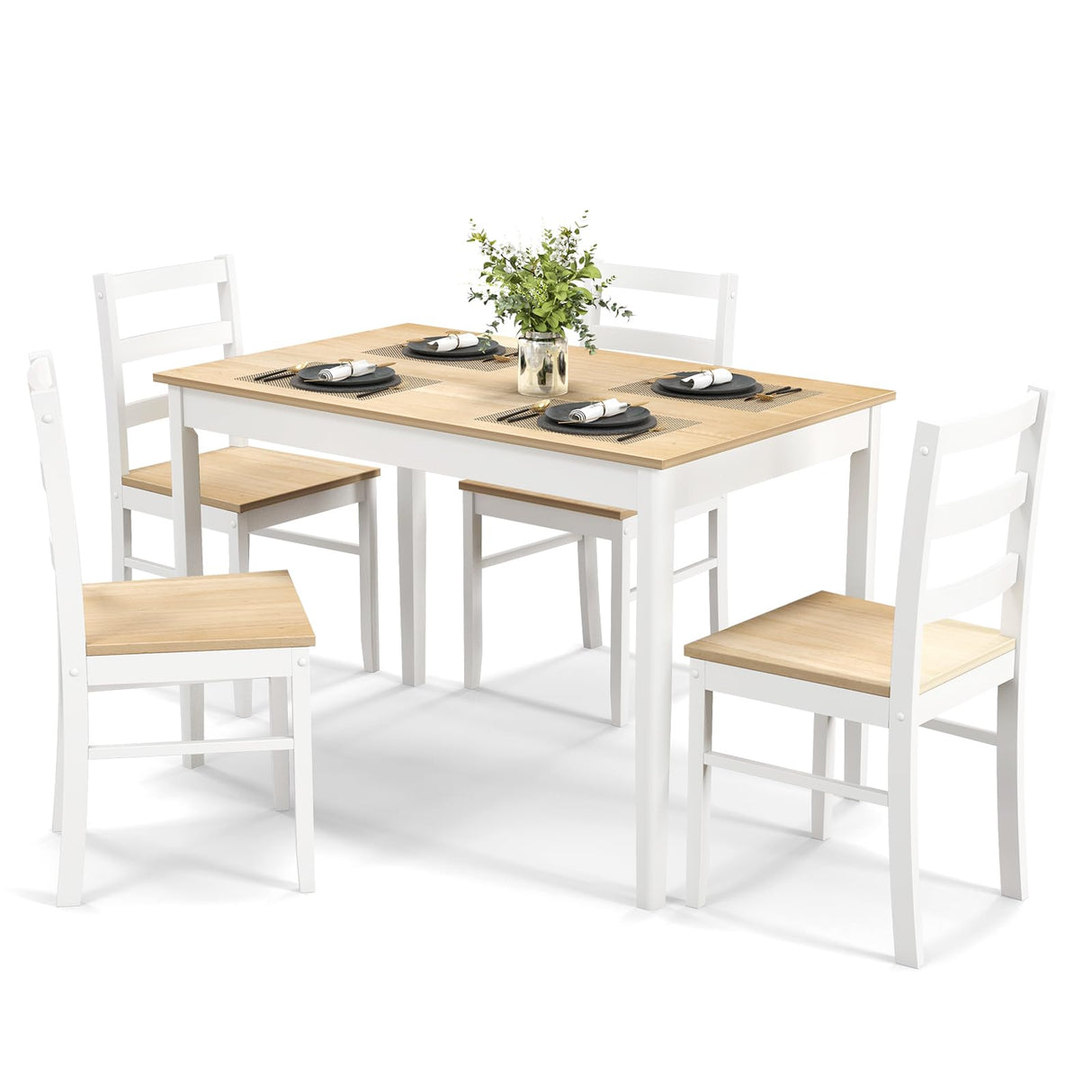 GOFLAME 5 Piece Dining Table Set for 4, Farmhouse Kitchen Table and 4 Chairs with Rubber Wood Legs, Space-Saving Wooden Dinette Set for Small Space, Dining Room, Breakfast Nook, Natural GOFLAME