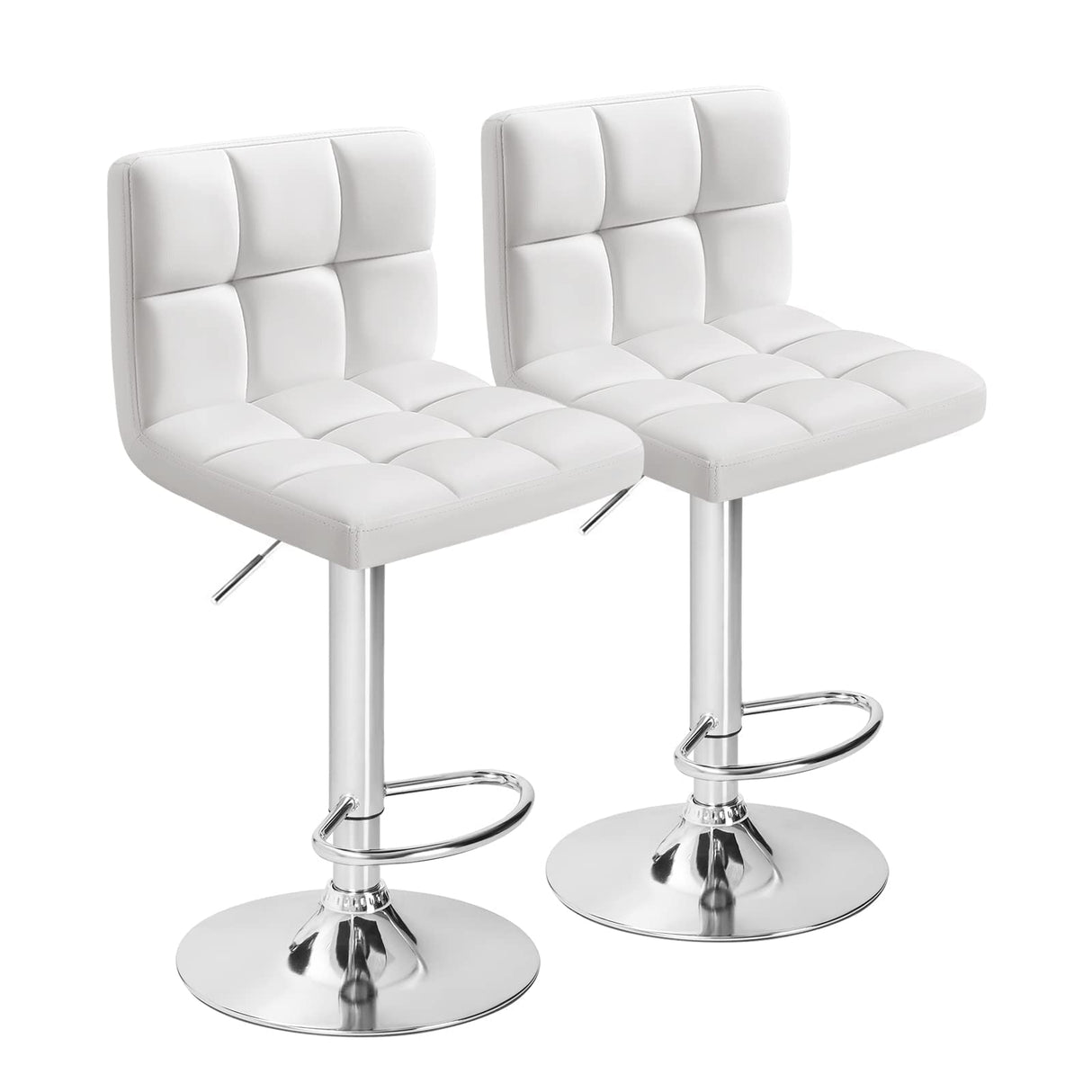 Furmax Bar Stools Modern Pu Leather Swivel Adjustable Hydraulic Bar Stool Square Counter Height Stool Set of 2 (White) Furmax
