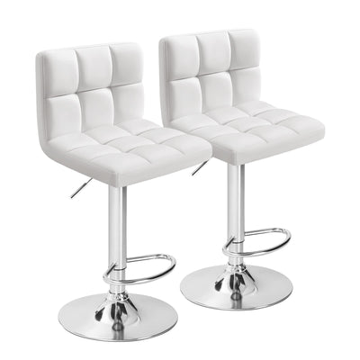 Furmax Bar Stools Modern Pu Leather Swivel Adjustable Hydraulic Bar Stool Square Counter Height Stool Set of 2 (White)