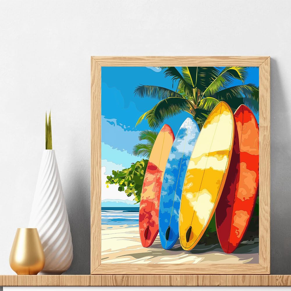 Natuyalo Paint by Numbers Kit for Adults - Colorful Surfboard DIY Acrylic Adult Paint by Number Kits Beach Scenery Canvas Painting for Adults Beginners Art Crafts Without Frame, 16x20 Inch Natuyalo