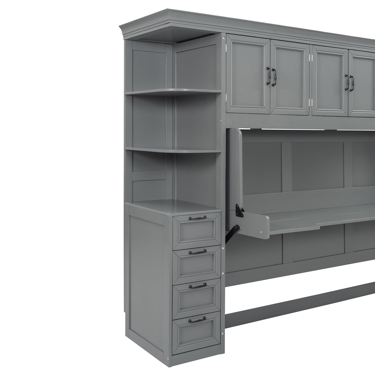 LUMISOL Twin Size Murphy Bed, Hidden Wall Bed with Wardrobe, Cabinet and Desk for Bedroom, Guestroom, Apartment, Grey LUMISOL