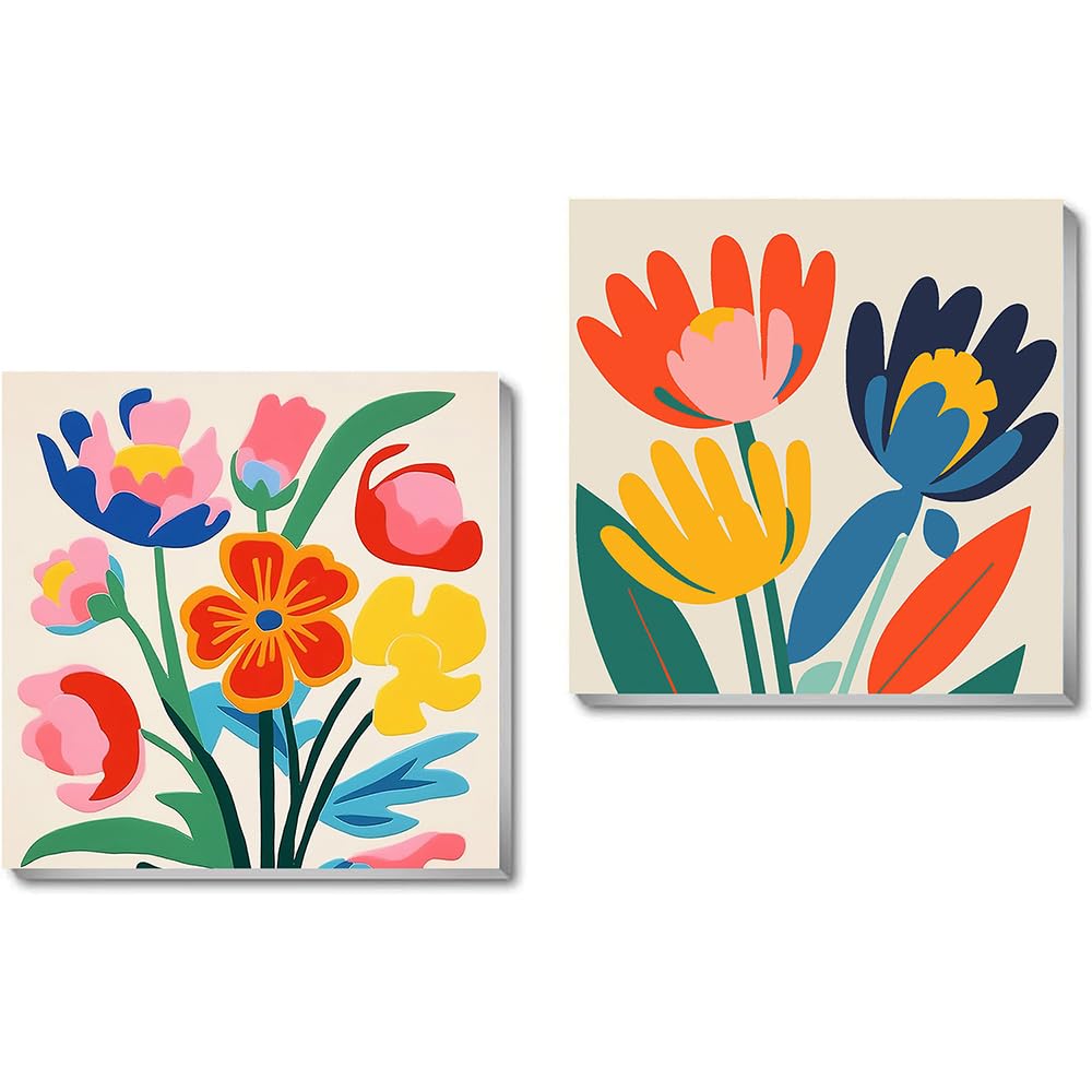 uuxsretaio 2 Pack Framed Paint by Number for Adults, Flower Paint by Numbers Kits on Canvas, Easy Adults Paint by Number Kits for Beginner DIY Acrylic Oil Painting for Home Wall Decor(8x8inch) uuxsretaio