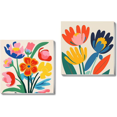 uuxsretaio 2 Pack Framed Paint by Number for Adults, Flower Paint by Numbers Kits on Canvas, Easy Adults Paint by Number Kits for Beginner DIY Acrylic Oil Painting for Home Wall Decor(8x8inch)