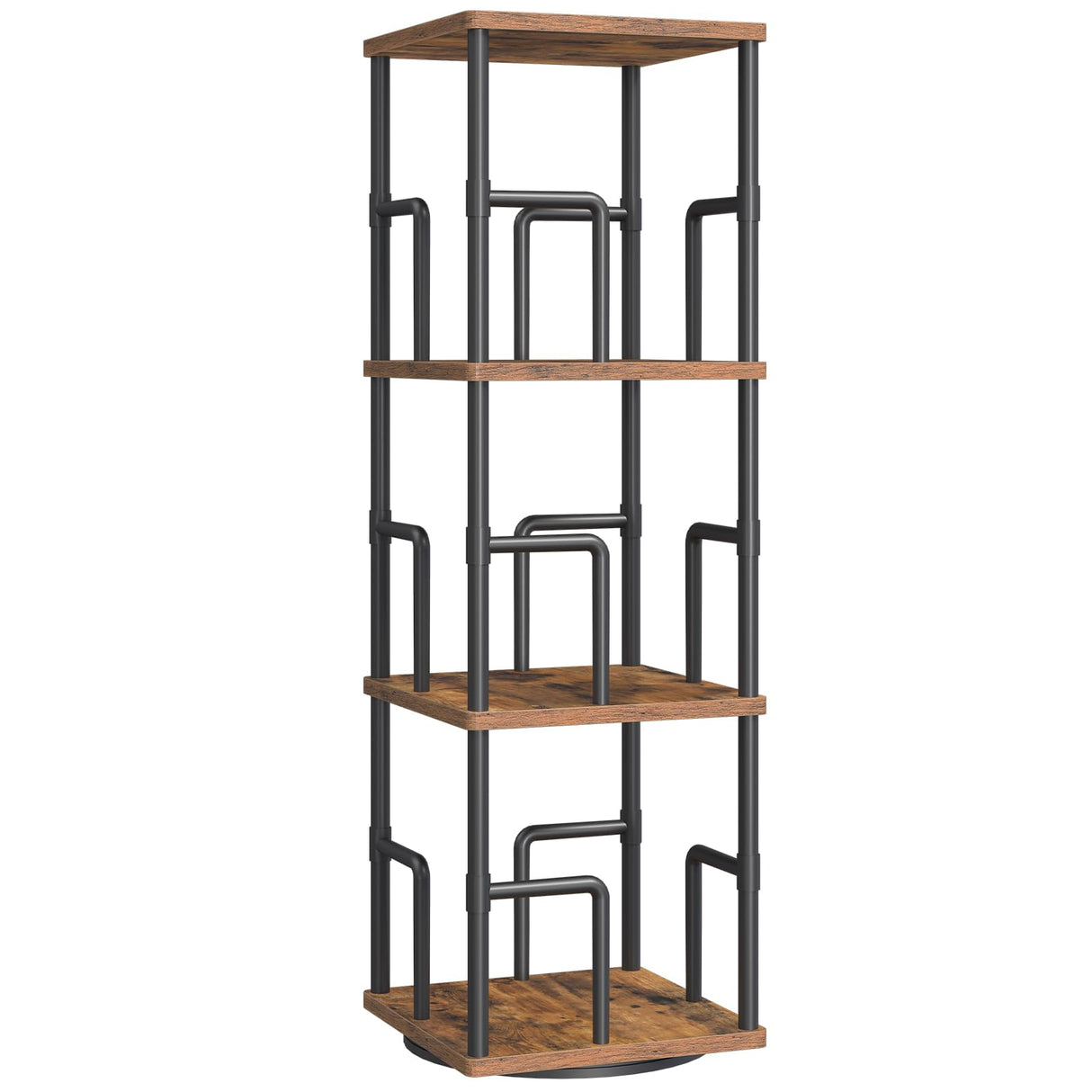 MAHANCRIS 3-Tier Rotating Bookshelf, Freestanding Corner Bookshelf, 360° Spinning Bookcase, Industrial Style Storage Rack with Rails, for Living Room, Bedroom, Study, Rustic Brown and Black BKHR1401 MAHANCRIS