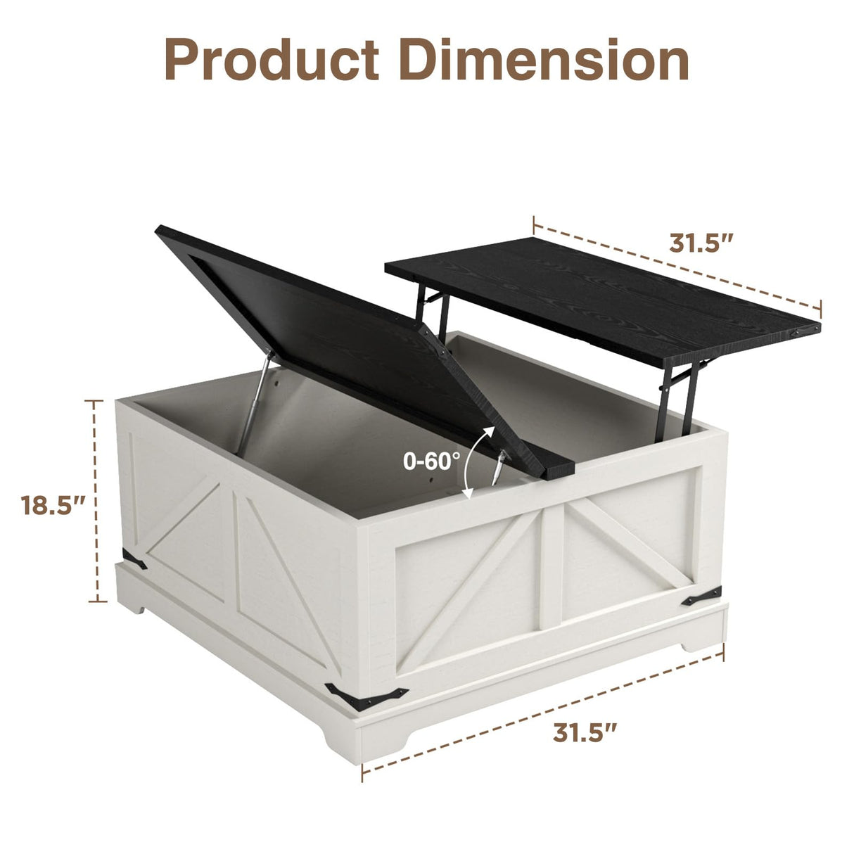 Vabches 31.5" Lift Top Coffee Table with Storage, Farmhouse Square Coffee Tables for Living Room, Center Table with Charging Station and Hidden Space, White Vabches