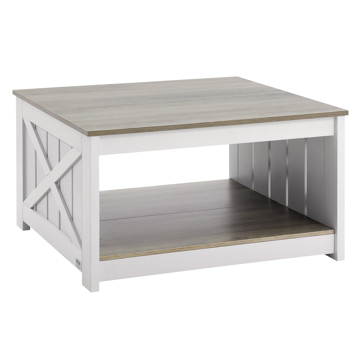 VEVOR 31.5" Farmhouse Coffee Table, Square Coffee Table with Open Storage Compartment, Wooden Rustic Cocktail Table for Living Room, Bedroom, Apartment, Studio, Grey & White VEVOR