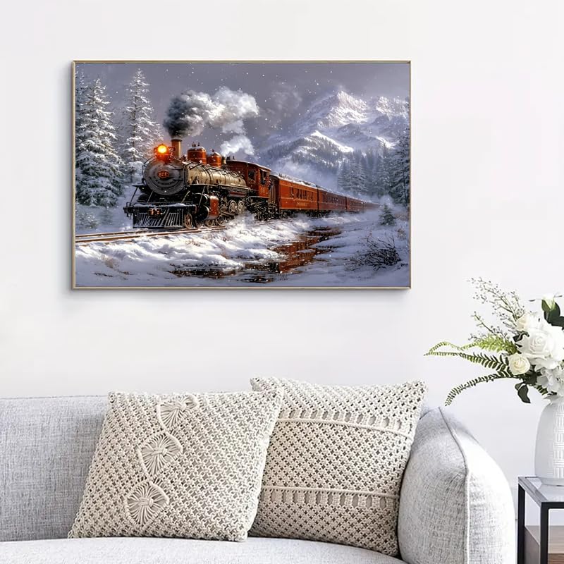 Train Paint by Numbers Kit for Adults,Winter Painting by Numbers,DIY Acrylic Paint Kit for Adults Beginners Without Frame,Easy Christmas Adult Paint by Number Kits on Canvas for Decor 16x20inch Canrichshop