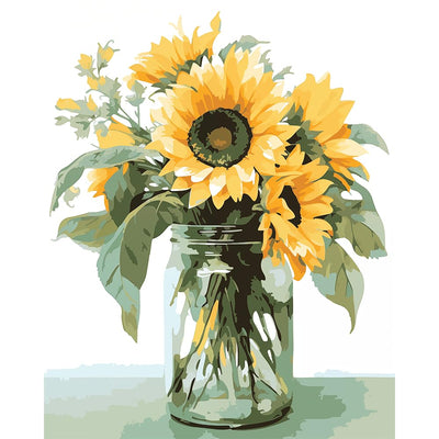Natuyalo Paint by Numbers Kit for Adults Beginners and Kids, 16" Wx20 L Canvas Pictures Drawing Acrylic Paintwork with 3 Pcs Paintbrushes, Sunflowers in a Vase