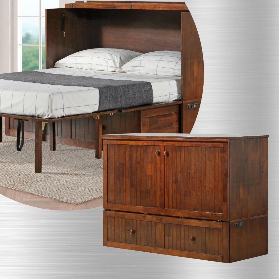 Mega Solutions Murphybedz Tuscany Murphy Cabinet Chest Bed with Charging Station 6 Inch, Queen (Tobacco) Mega Solutions