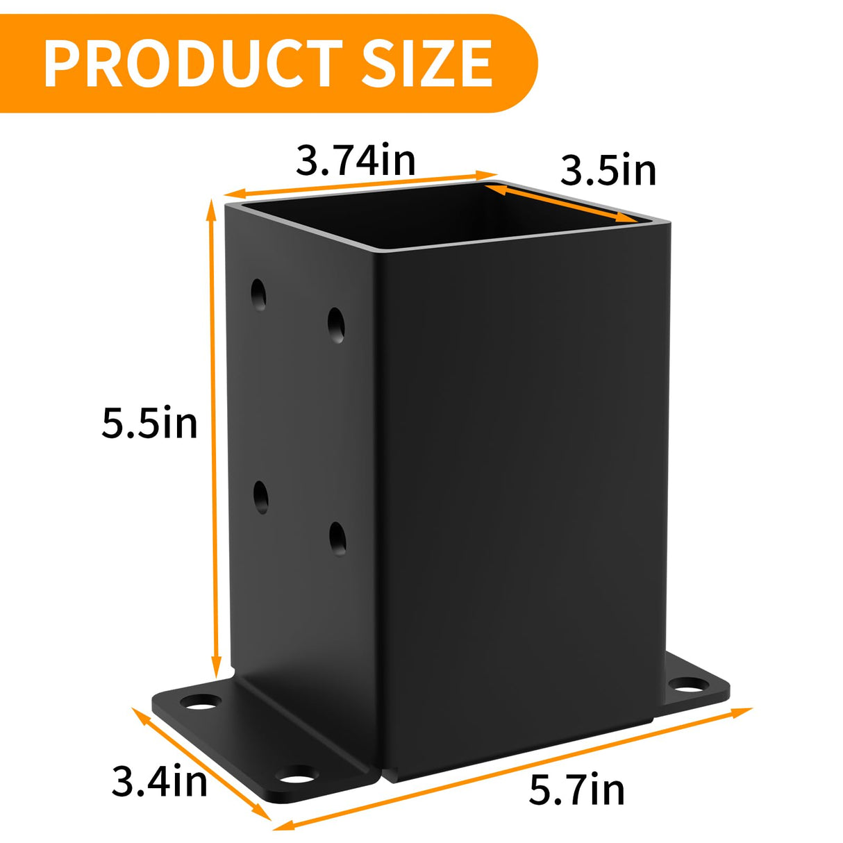 AOSTD 4x4 Post Base-13 Gauge Thick Solid Steel,Inner Size 3.5x3.5 Inch Wood Fence Post Brackets-Rust-Proof Black Powder-Coated Railing Post Brackets for Support Deck, Pergola(4 Pcs) AOSTD