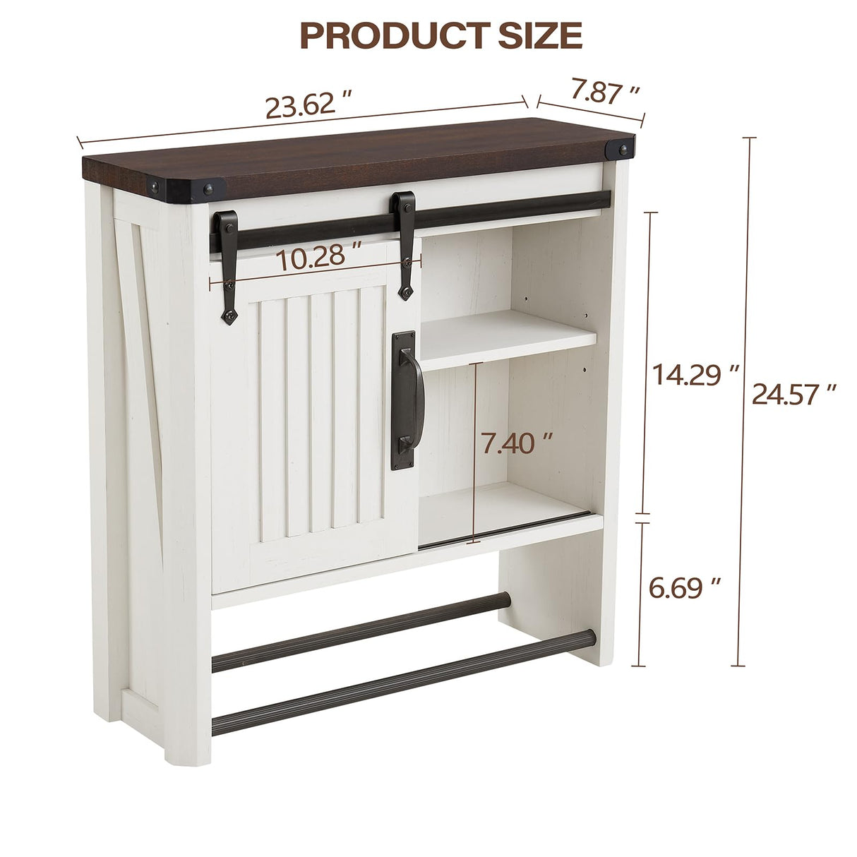 Bathroom Wall Cabinet, Farmhouse Medicine Cabinet with Sliding Barn Door & Adjustable Shelves, Wall Mounted Storage Cabinet for Toilet, Kitchen, Living Room (Antique White) Minifeel