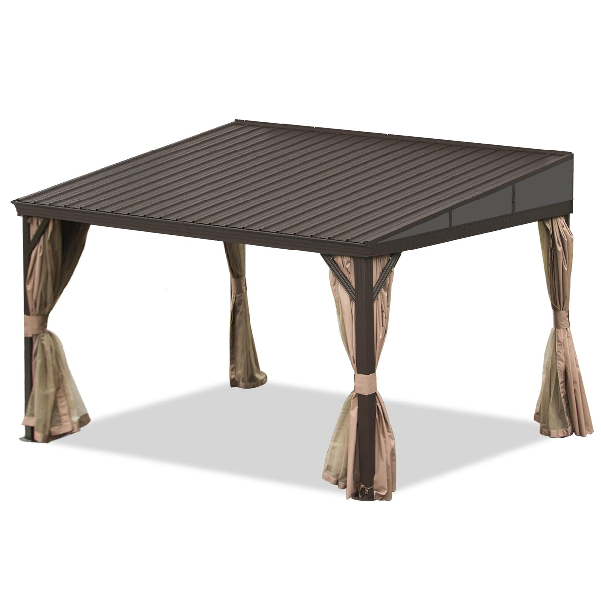 DOMI 10x12FT Lean to Gazebo with Aluminum Frame, Outdoor Hardtop Wall Mounted Gazebo with Sloping Galvanized Steel Roof, Netting Curtain for Deck, Porch, Backyard domi outdoor living