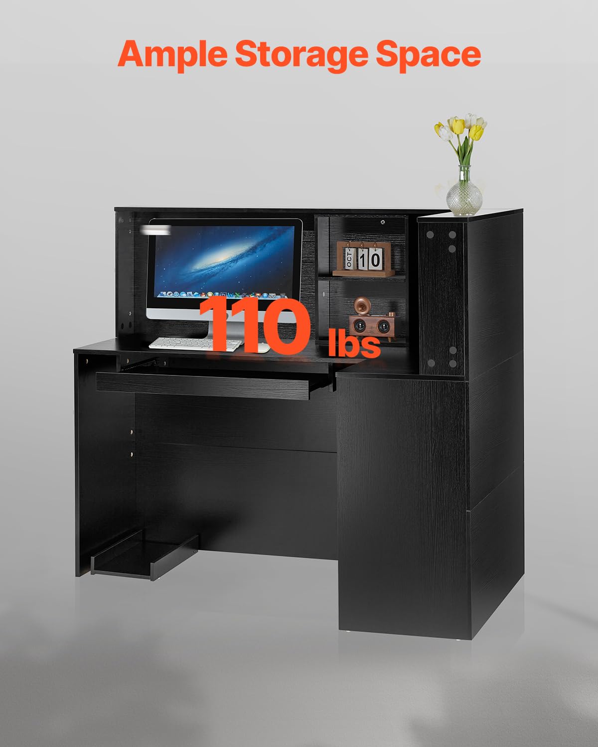 VEVOR Reception Desk, 55Inch L-Shaped Front Counter Table, Office Reception Counter with Drawer Keyboard Tray and Storage Cabinet, for Checkout, Lobby, Beauty Salon & Office, Black VEVOR