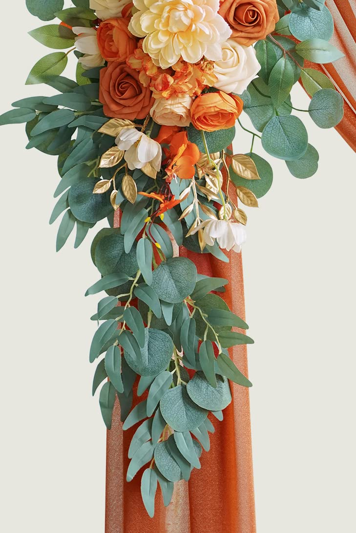 ponatia Artificial Wedding Arch Flowers Kit(Pack of 3) with 26Ft Shiny Wedding Arch Draping Fabric, Arch Flowers for Wedding Ceremony and Reception Backdrop Wedding Decoration (Burnt Orange) ponatia