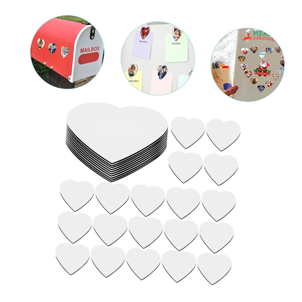 COLLBATH 30pcs Blank Fridge Magnet Magnetic Fridge Sticker Car Magnet Refrigerator for Car Heart Sublimation Magnets Sublimated Fridge Sticker Accessories Heart-Shaped White COLLBATH