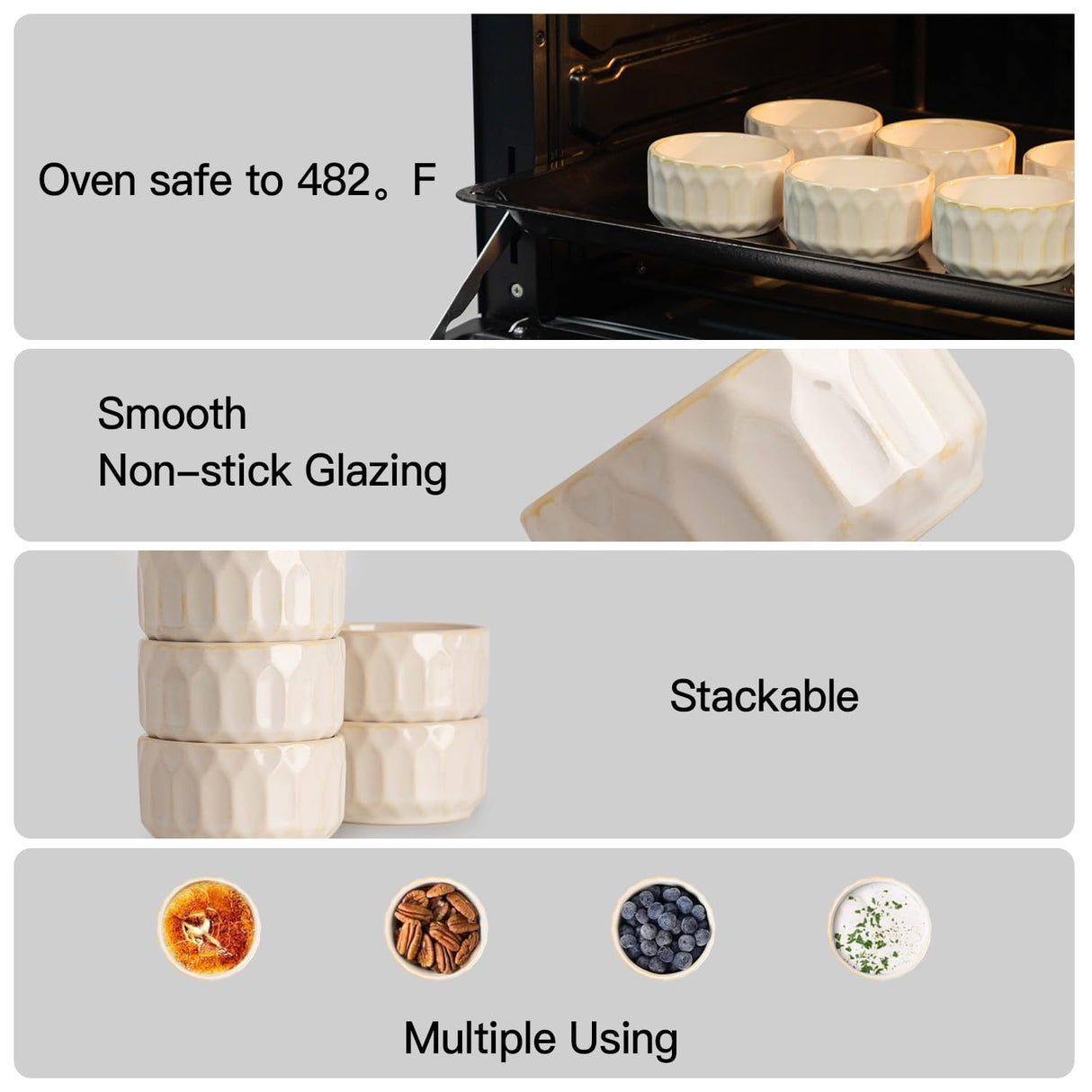 Ramekin Dish Set of 6, 4 OZ Ramekin for Creme Brulee, Lava Cake, Pudding, Souffle, Dishwasher and Oven Safe, Porcelain Ramekins for Baking Thanksgiving Christmas Gift for Women men ArteBake