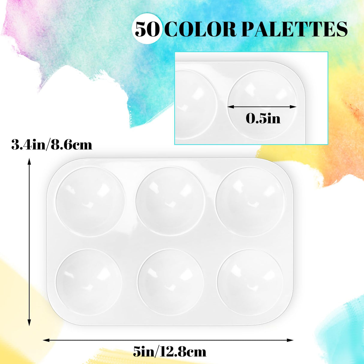 DLOnline 50 PCS White Plastic Watercolor Palette, 6 Well Rectangular Paint Palettes, Paint Tray Palettes, Paint Trays for Kids, for Painting, DIY Craft, Art Painting Class DLOnline