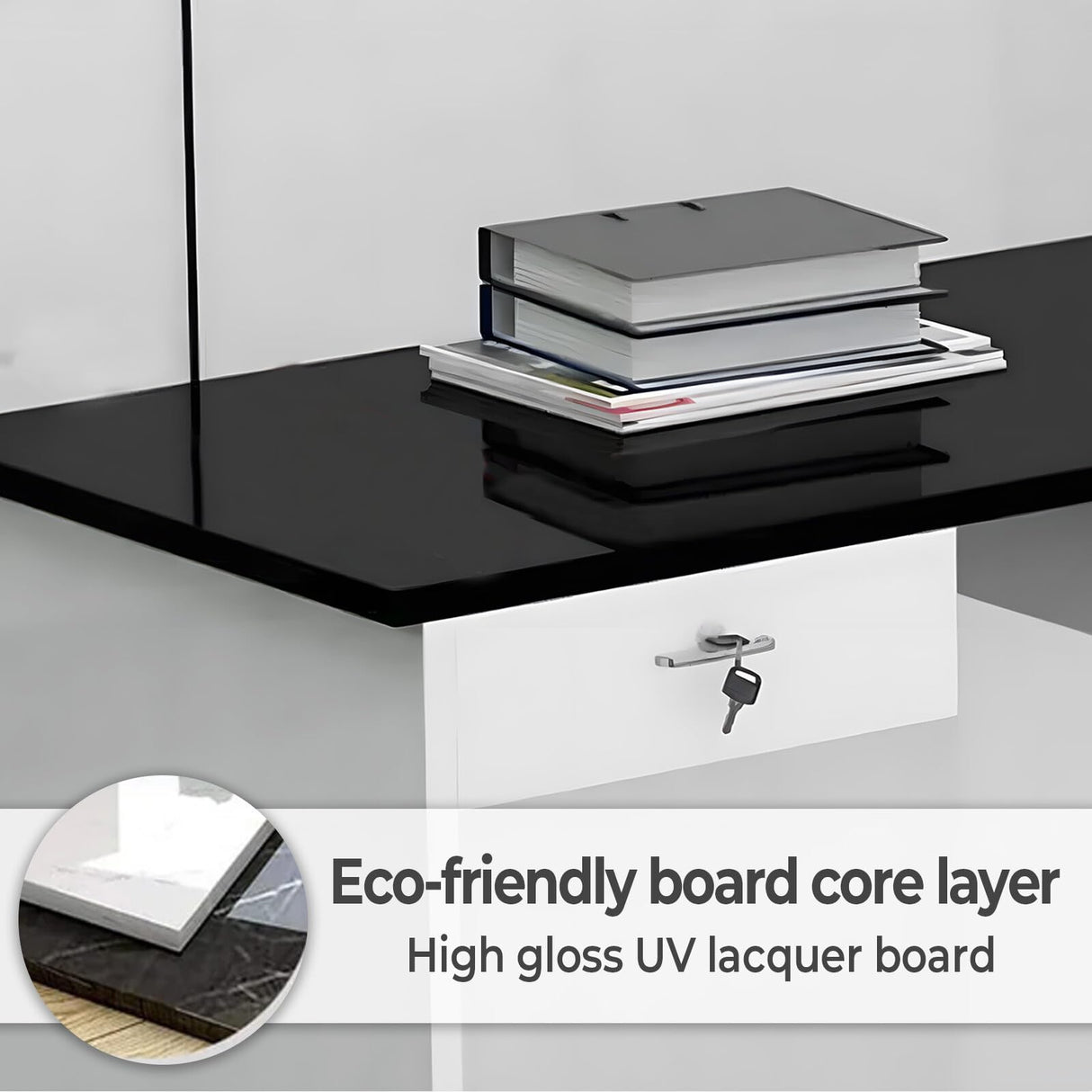 Nuipesn Reception Desk, Counter Desk with Lockable Drawer, Office Computer Table (Pure White+Black/Left, 86.61" L*23.62" W*39.37" H) Nuipesn