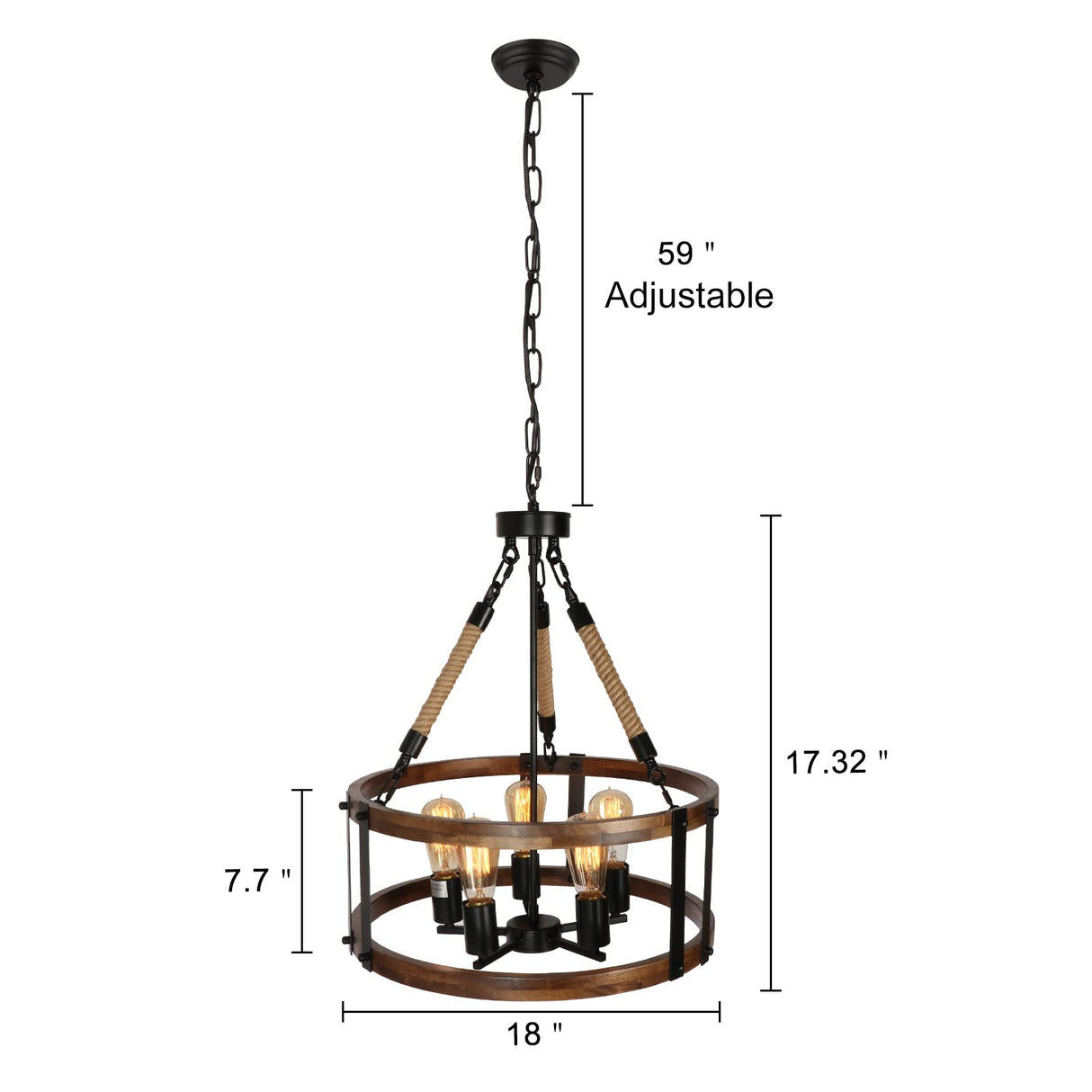 Voguad Rustic Wood Chandelier for Dining Room 5-Light, Kitchen Island Industrial Pendant Light Vintage Hanging Dining Room Farmhouse Light Fixtures Voguad