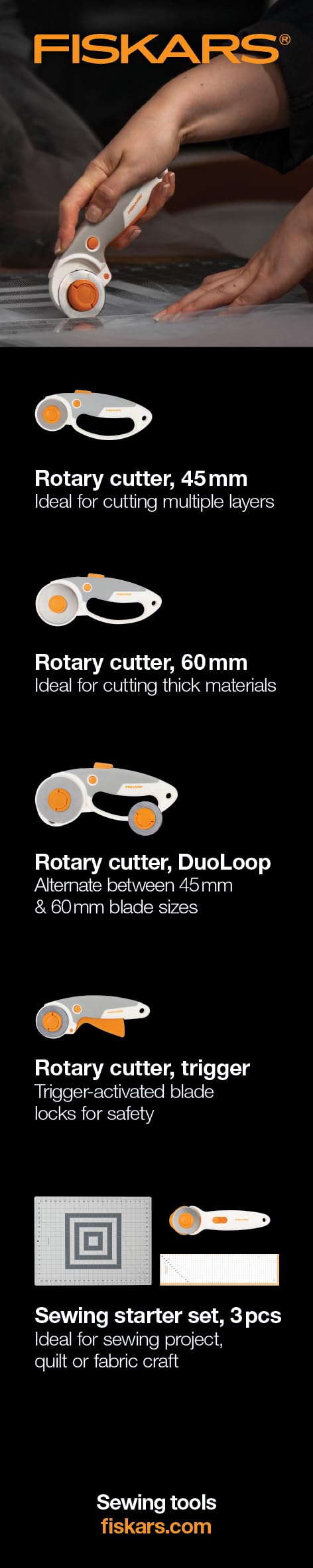 Fiskars 60mm Titanium Blade Loop Rotary Cutter, Softgrip For Fabric, Felt, Vinyl and Crafts Fiskars