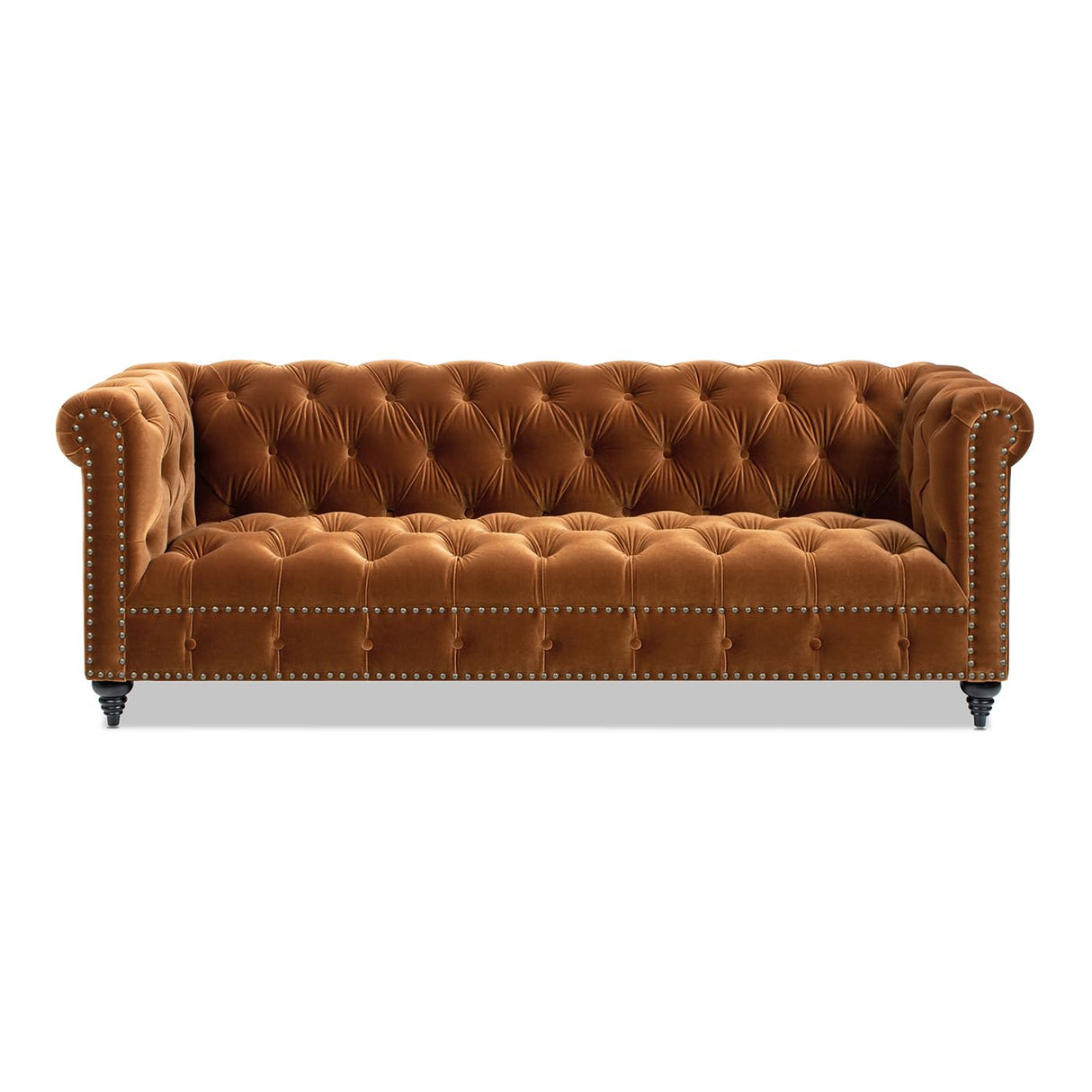 Jennifer Taylor Home Alto 88" Performance Velvet Tufted Chesterfield Sofa in Burnt Orange Jennifer Taylor Home