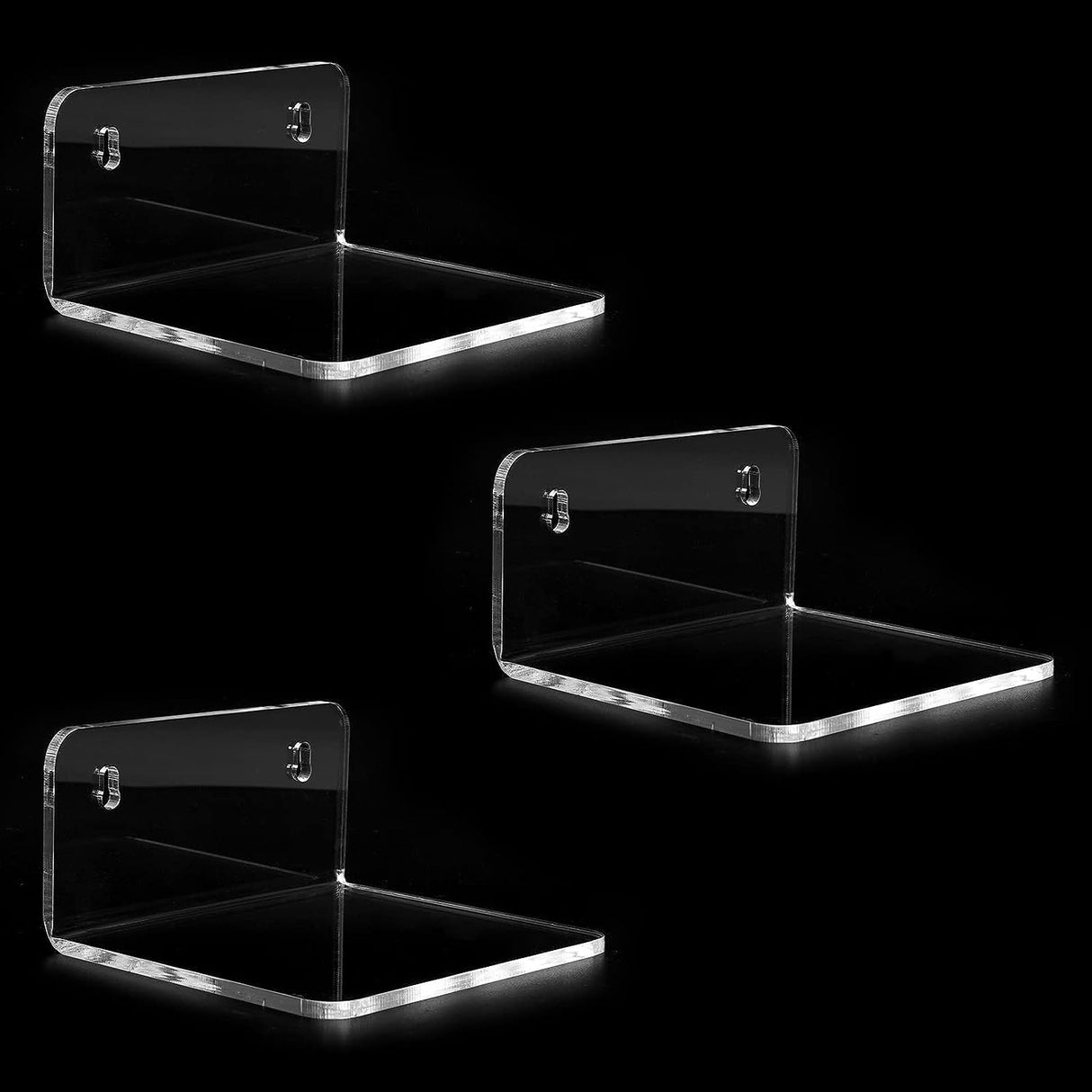 Trailwalk Acrylic Small Shelf,Mini Floating Wall Shelf,Wall Mounted Storage Shelf,for Pop Figures,Plant,Picture Photo Modern Wall for Office Bedroom Living Room,Clear (3 Pack) Trailwalk