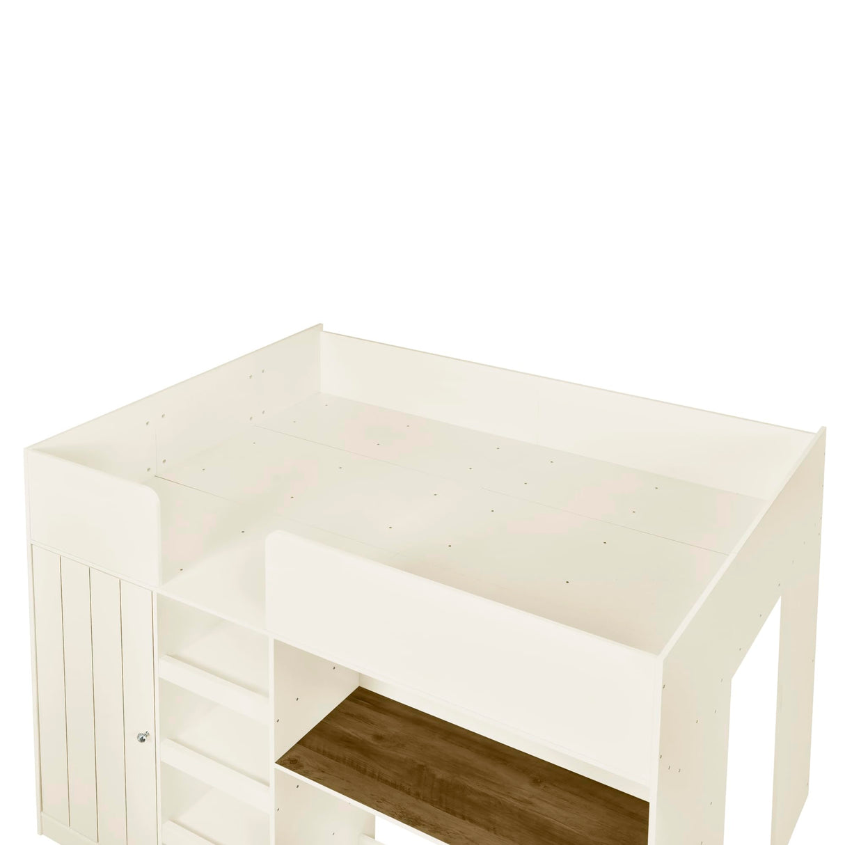 Wood Full Size Loft Bed with Built-in Wardrobe, Desk, Storage Shelves and Drawers,for Kids Teens Adults Bedroom Brabrety