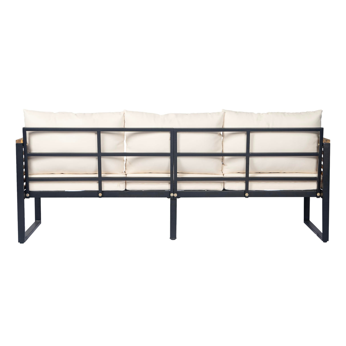 Christopher Knight Home Alvin 3-Piece Acacia Wood Metal Patio Furniture Set, Outdoor Sectional Conversation Sofa Chat Set with Coffee Table and Ottoman for Backyard or Balcony, Teak+Beige+Black Christopher Knight Home