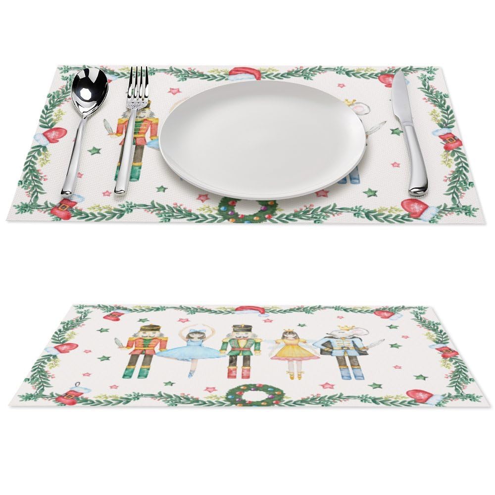 Christmas Placemats Set of 4, 12×18 Inch Xmas Linen Fabric Table Mats for Party Kitchen Dining Decoration Grtfcolr
