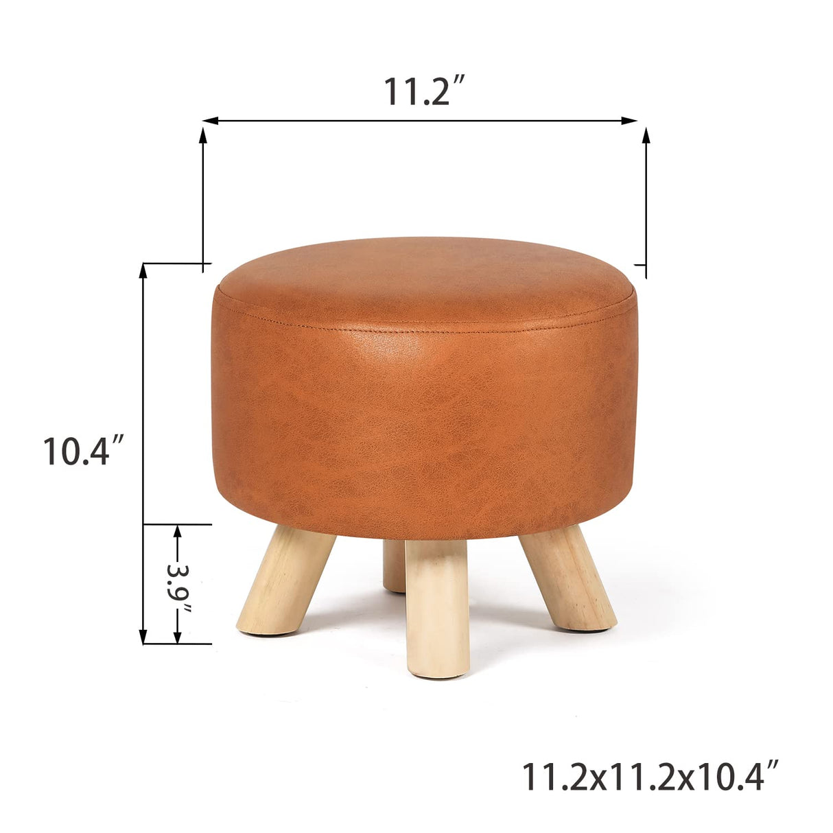 Asense Small Round Ottoman Foot Rest Stool Fabric Padded Seat Footstool Ottoman with Wooden Legs (Dark Orange,Fabric) Asense