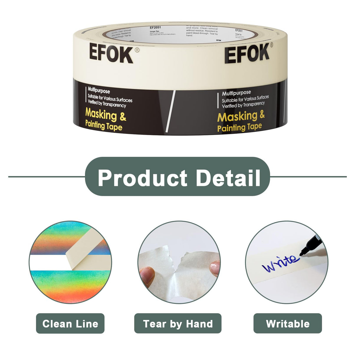 EFOK 10 Pack Masking Tape 2 Inch Wide Bulk, 2025 Upgrade White Painters Tape Anti-UV General Purpose, 1.88 Inch × 55 Yards Total 550 Yards EFOK
