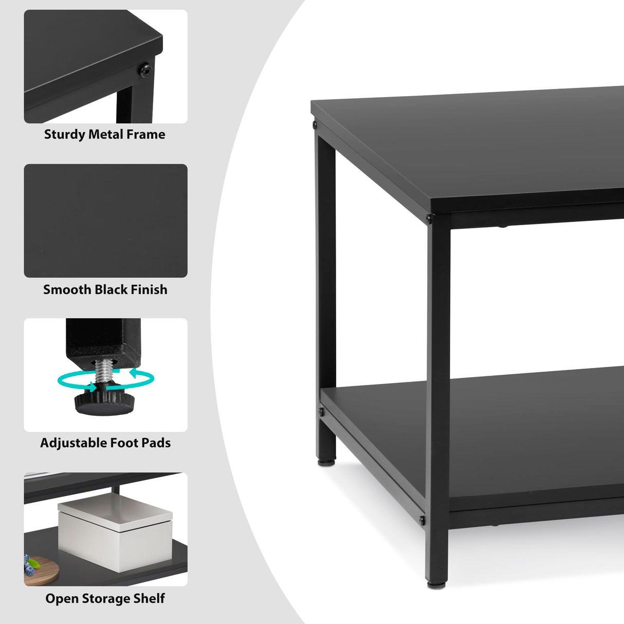 SUPER DEAL 2-Tier Industrial Coffee Table with Storage Shelf for Small Apartment Living Room, Rectangle Wood and Stable Metal TV Stand Side End Table, Black SUPER DEAL
