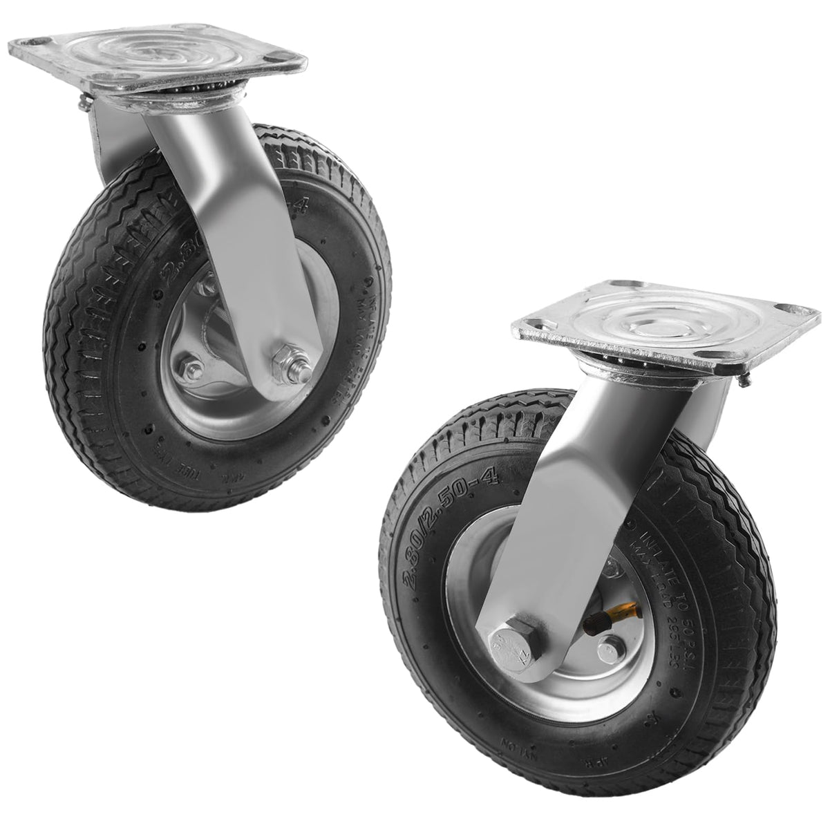RRQ 8 Inch Caster Wheels, Pneumatic Swivel Caster Wheels with Zinc Top Plate 360 Degree Rotation for Cart, Dolly, Trolley, Workbench and Wagon, Black Rubber Wheels, 590 Lbs Total Capacity (2 Pack) RRQ