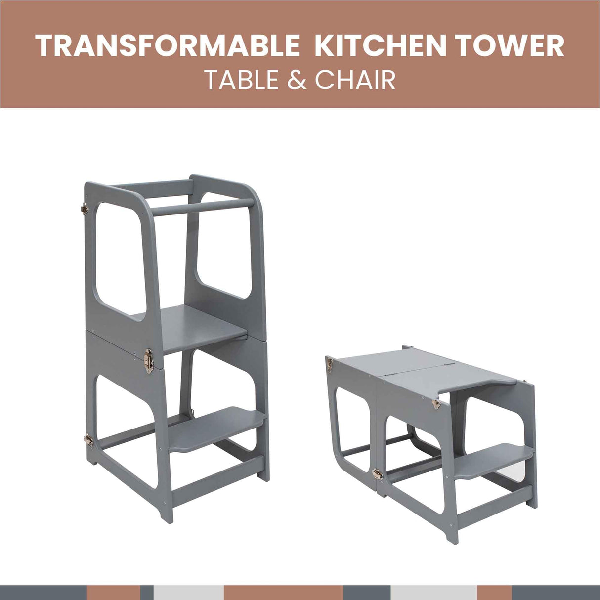 2-in-1 Transformable Kitchen tower - Kitchen observation tower for Toddlers - Montessori tower for Children - Foldable weaning Table and Chair Sweet Home From Wood