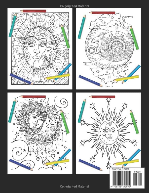 Sun Moon & Stars Adult Coloring Book: An Adults coloring book sun, moon, planets ,stars and more design for stress relief & relaxation Majosta