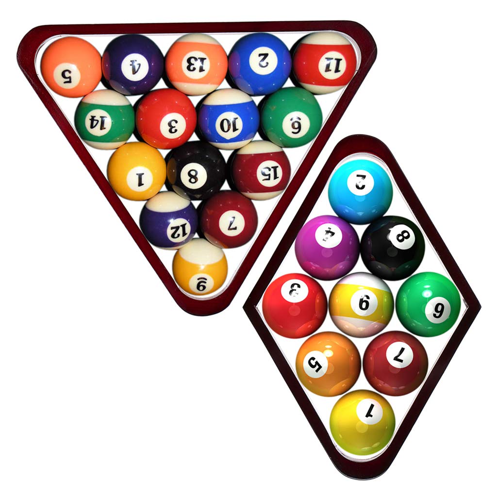 OwnMy Set of 2 Wooden Billiard Ball Rack Set, Vintage Solid Wood Billiard 8-Ball Triangle Rack & 9-Ball Diamond Rack Table Pool Ball Racks (Red) OwnMy