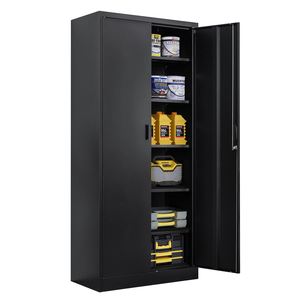 CJF Locking Storage Cabinet with 5 Adjustable Shelves, Metal Storage Cabinet, Garage Storage Cabinet for Home Office, Utility Room, School, Warehouse CJF