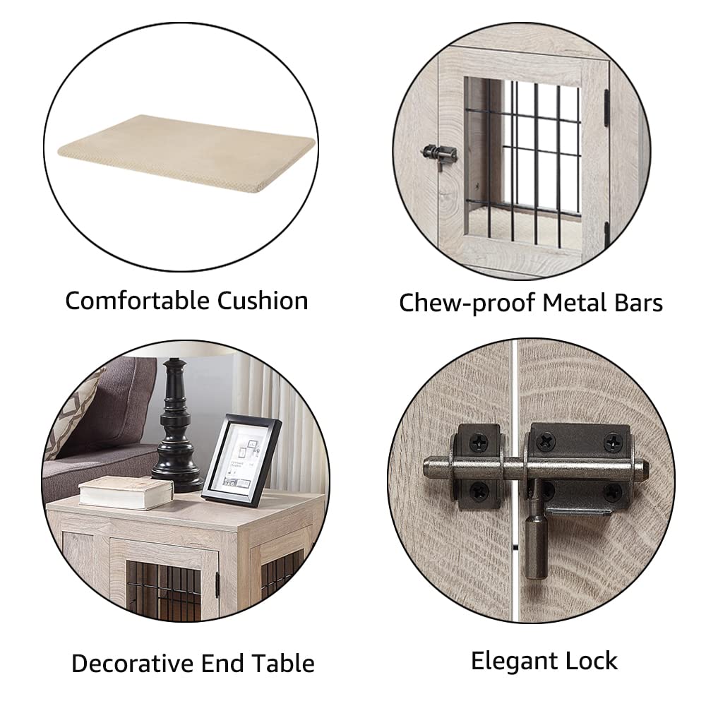 unipaws Furniture Style Dog Crate for Small Dogs, Cats, Min Pigs, Rabbit, Indoor Aesthetic Puppy Kennel, Modern Decorative Wood Wire Pet House Dog Cage, Pretty Cute End Side Table Nightstand, Grey unipaws