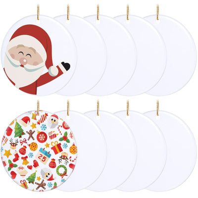 2024 Christmas Ornament, Sublimation Blanks Pendants, Personalized Round Disc Ceramic Ornament Blanks for Christmas Tree Decoration, Stocking Name Tag, Holiday Tags, Momento, 10 Pieces