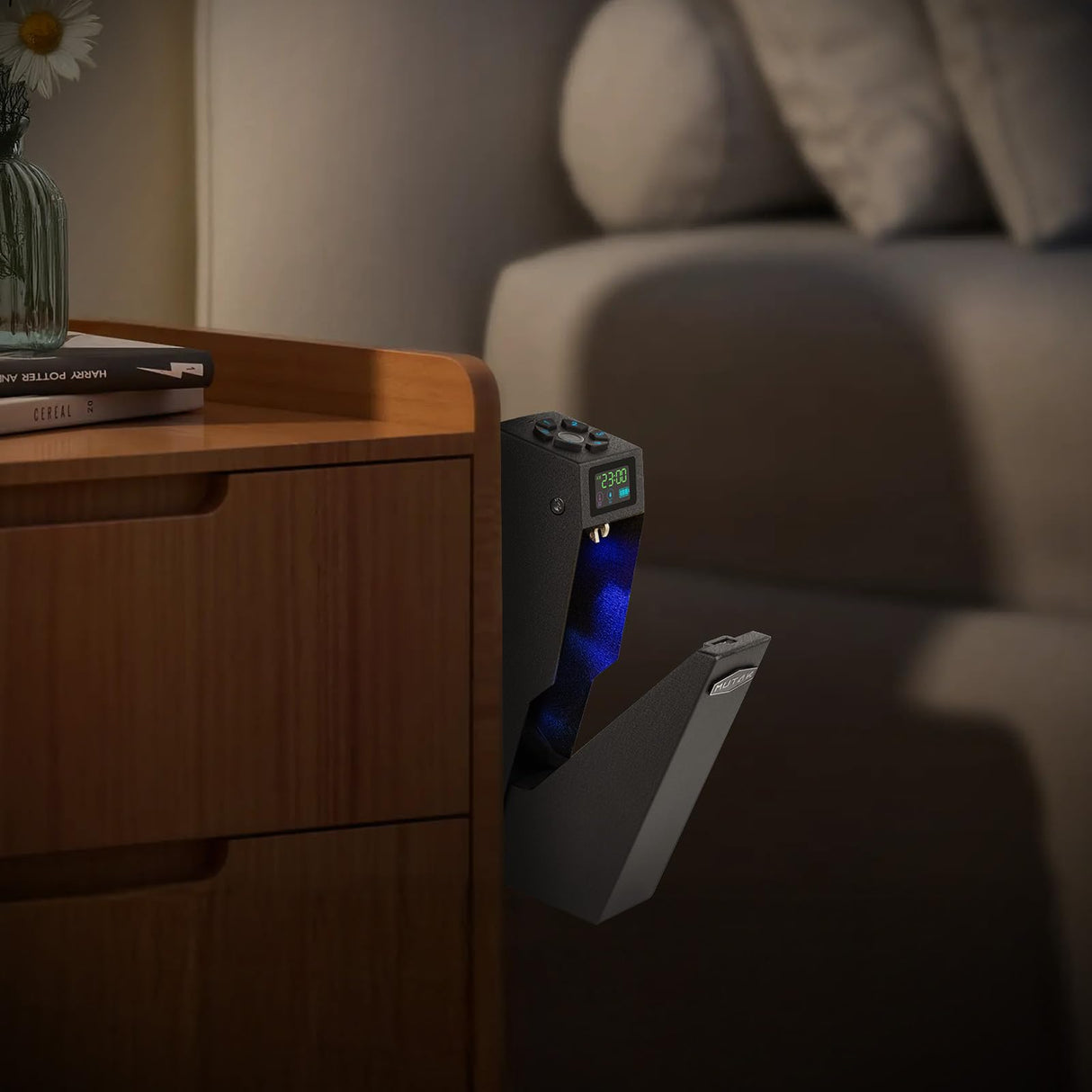 Mutak Gun Safe for Handgun, Drop Down Biometric Pistol Safe, 3 Ways Quick Access with Fingerprint/PIN Code/KEY, Single GunSafe for Nightstand Bedside Home,Wall, Dresser Mutak