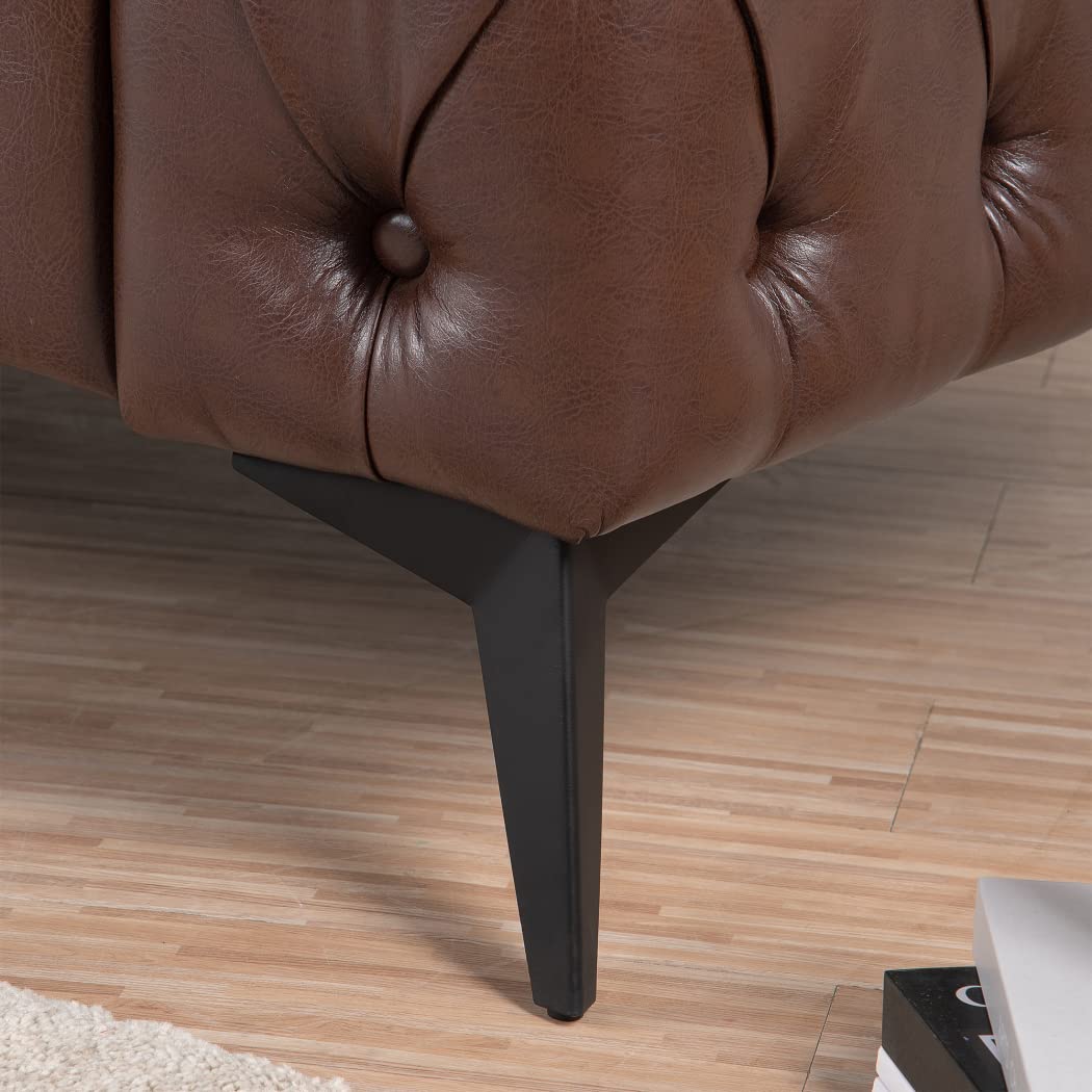 84" Chesterfield Couch PU Leather, Traditional Square Arm Removable Cushion 3 Seater Sofa, Tufted Button Trim with Iron Legs for Living Room Office (Dark Brown) Yuxuanhang